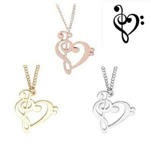 Music heart necklace treble + bass clef